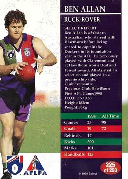 1995 Select AFL #225 Ben Allan Back